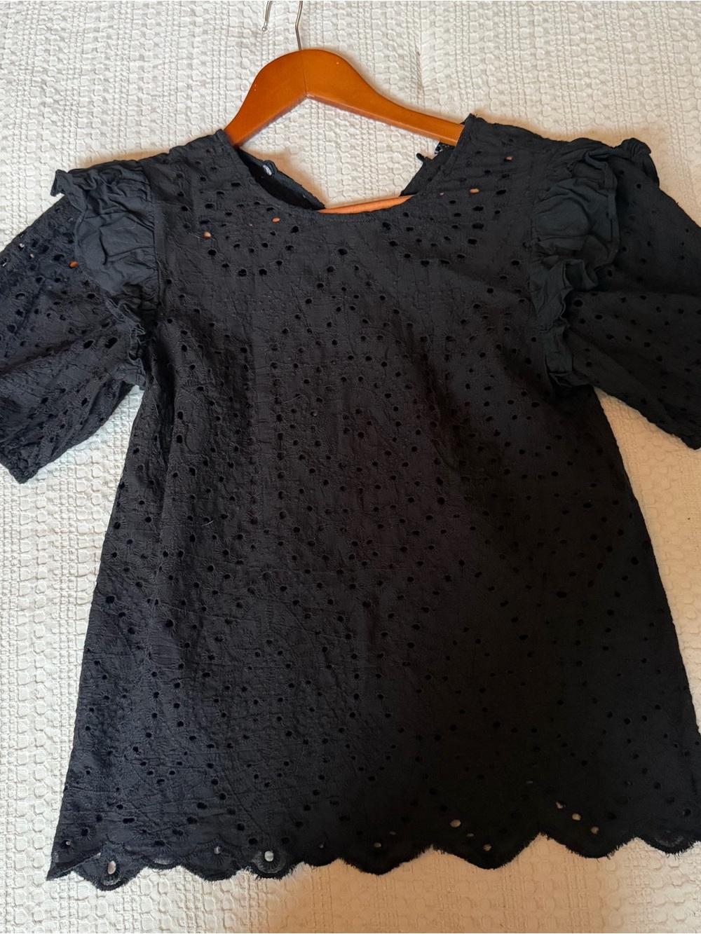 English Factory Black Eyelet Ruffle Sleeve Top